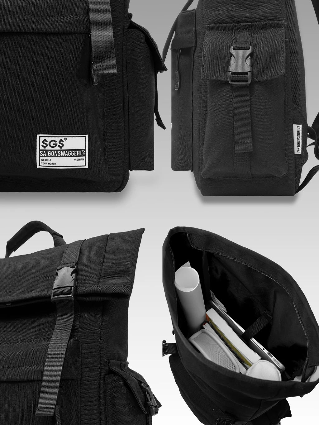 SAIGONSWAGGER® Nylon Cargo Backpack - Trendy Everyday School & Travel Bag with Laptop Protection